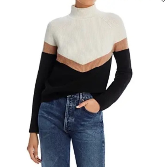 AQUA Cashmere Color Block Chevron Pull Over Turtleneck Sweater - Picture 2 of 7